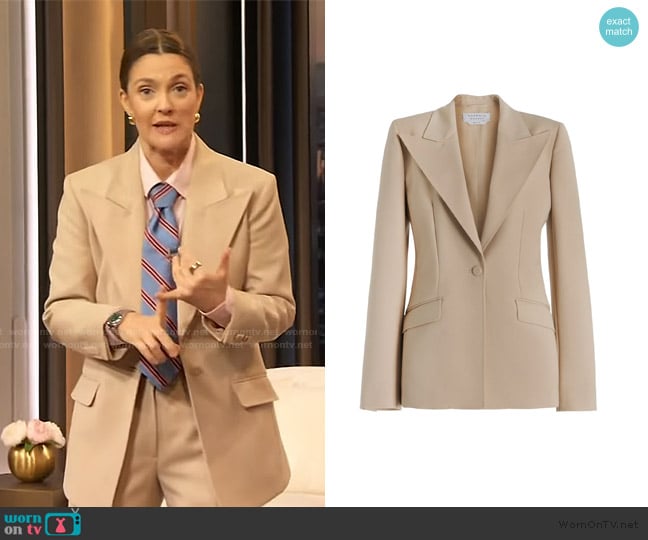 Gabriela Hearst Leiva Blazer in Khaki worn by Drew Barrymore on The Drew Barrymore Show