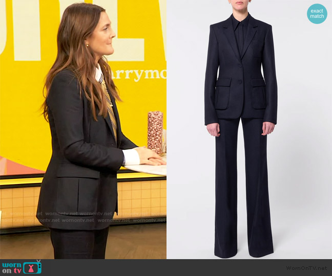 Gabriela Hearst Louisa Blazer in Dark Navy Virgin Wool Cashmere Flannel worn by Drew Barrymore on The Drew Barrymore Show