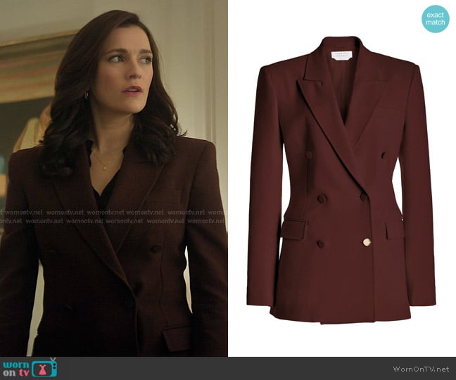 Gabriela Hearst Gavin Blazer in Deep Bordeaux worn by Kate (Charlotte Ritchie) on You