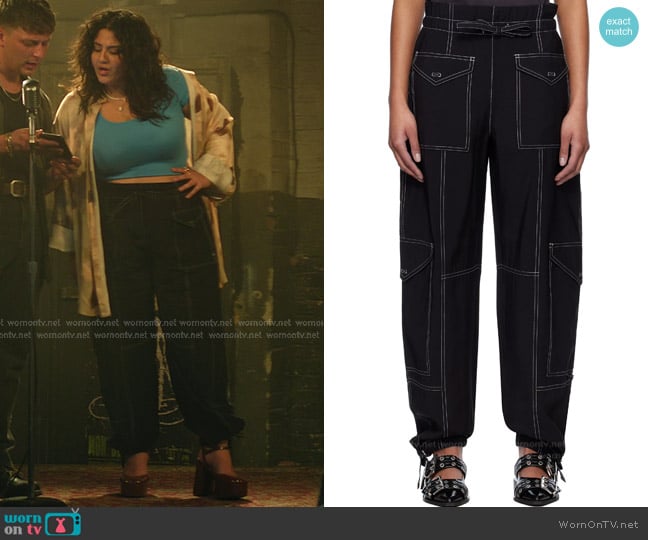 Ganni Light Slub Pocket Trousers in Black worn by Dominique (Natasha Behnam) on You