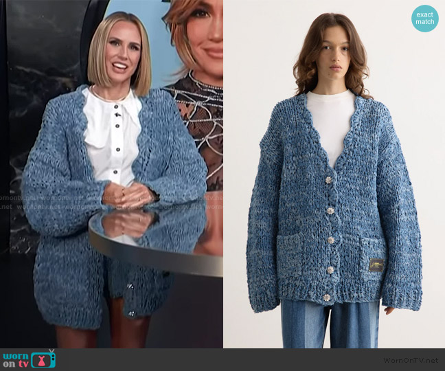 Ganni Denim Handknit Cardigan worn by Keltie Knight on E! News