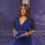 Gayle King’s blue and black colorblock dress on CBS Mornings
