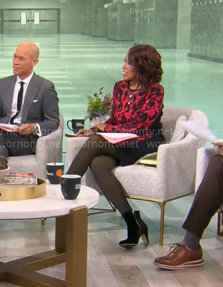 Gayle’s red leopard print dress on CBS This Morning