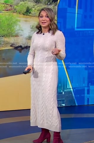 Ginger’s ivory cable knit sweater dress on Good Morning America
