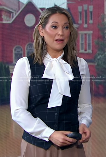 Ginger’s navy grid check vest on Good Morning America