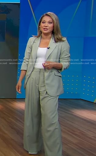Ginger’s sage green blazer and pants on Good Morning America