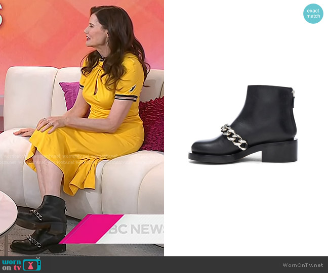 Givenchy Leather Laura Silver Chain Ankle Boots worn by Geena Davis on Today