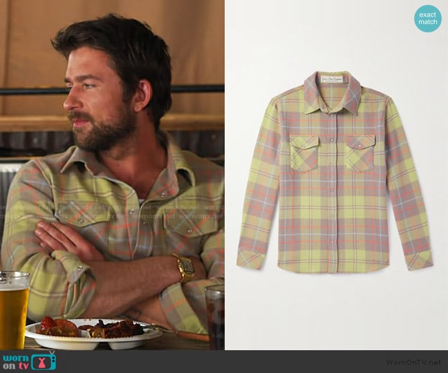 God's True Cashmere Earth Checked Cashmere Shirt worn by Brandon Sklenar on Access Hollywood