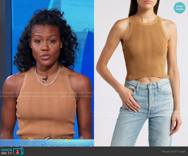 Good American Ribbed Crop Tank in Canyon003 worn by Janai Norman on Good Morning America