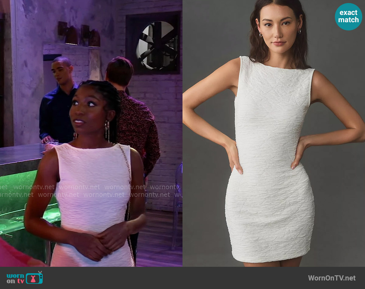 Good American Scrunchie Scoop-Back Mini Dress worn by Trina Robinson (Tabyana Ali) on General Hospital