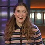 Gracie Lawrence’s striped cardigan and pleated skirt on The Kelly Clarkson Show