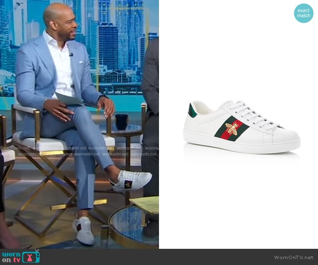 Gucci New Ace Bee Embroidered Sneakers worn by DeMarco Morgan on Good Morning America