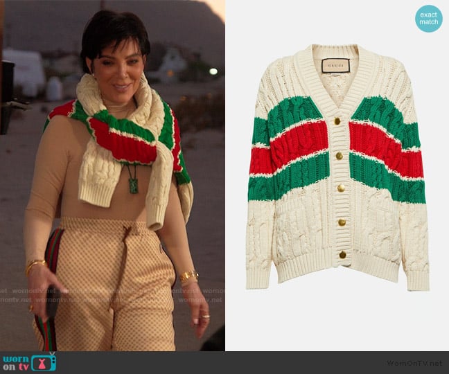 Gucci Web Stripe cotton cardigan worn by Kris Jenner (Kris Jenner) on The Kardashians
