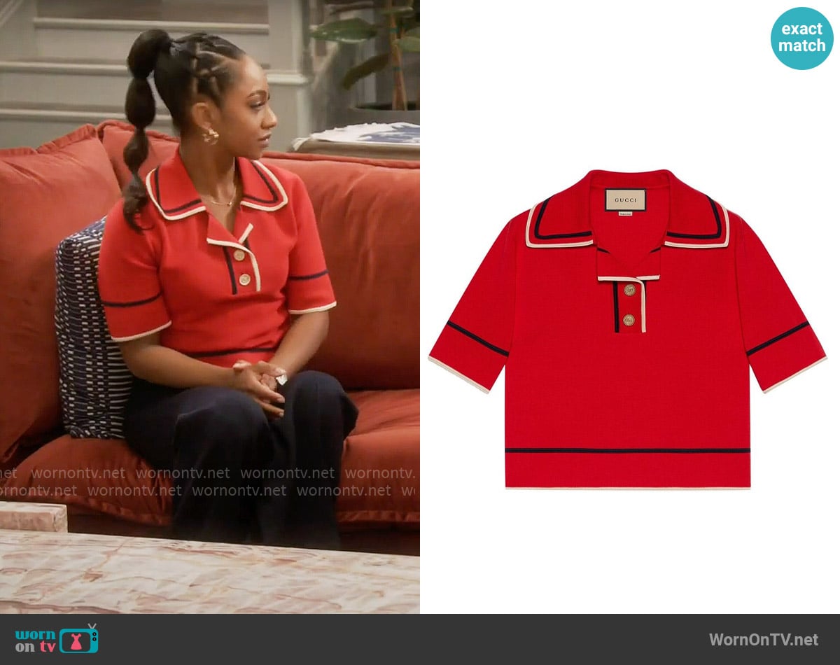 Gucci Fine Knit Polo Top worn by Nina (Tetona Jackson) on Poppas House