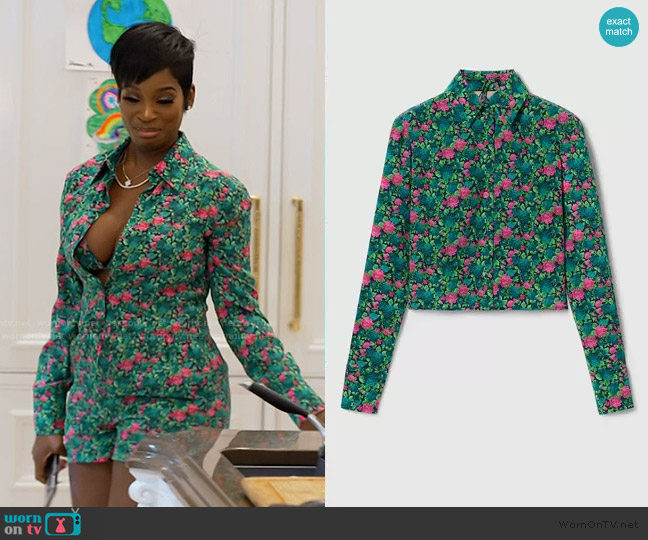 Gucci Floral Print Shirt and Bra Set worn by Shamea Morton Mwangi on The Real Housewives of Atlanta