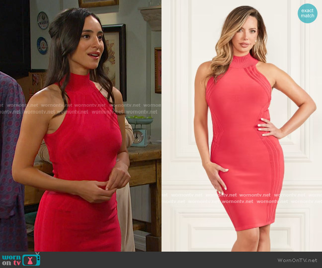 Guess Niva Sculpted Sweater Dress worn by Gabi Hernandez (Cherie Jimenez) on Days of our Lives