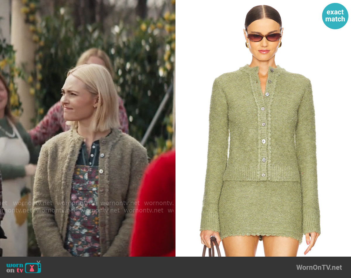 Guizio Palmyra Knit Cardigan in Sage worn by Alice (AnnaSophia Robb) on Grosse Pointe Garden Society