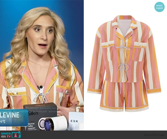 Gupgi Striped Pajama Set worn by Brittney Levine on Access Hollywood