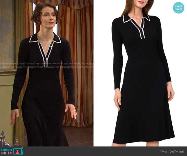 Halogen Contrast Trim Long Sleeve Sweater Dress worn by Sarah Horton (Linsey Godfrey) on Days of our Lives