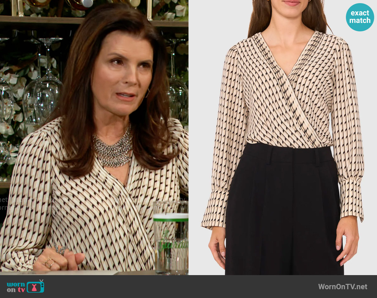 Halogen Long Sleeve Surplice Neck Top in Taupe worn by Sheila Carter (Kimberlin Brown) on The Bold and the Beautiful