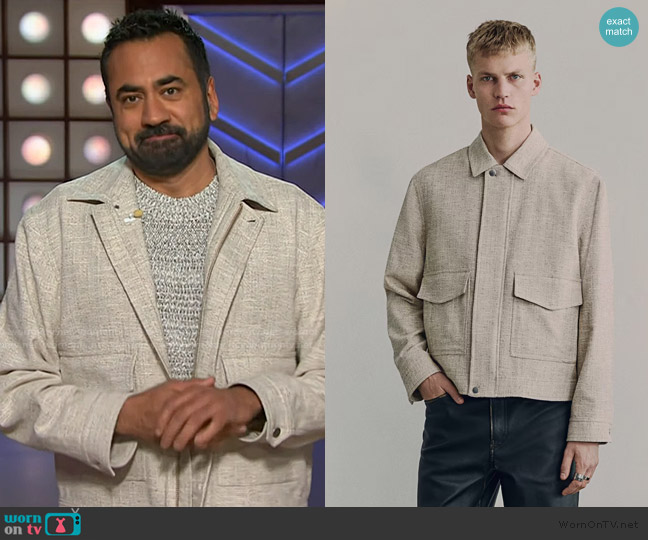 H&M Short Textured Weave Jacket worn by Kal Pen on The Kelly Clarkson Show