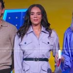 Hannah John-Kamen’s lilac belted jumpsuit on Good Morning America