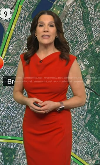 Heather’s red cowl neck dress on Good Morning America