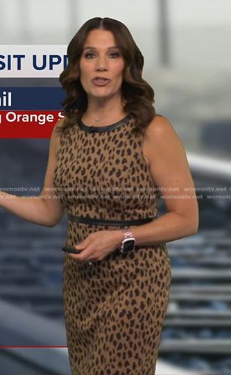 Heather’s beige leopard sleeveless dress on Good Morning America