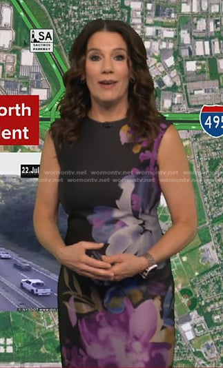 Heather’s purple floral sleeveless dress on Good Morning America