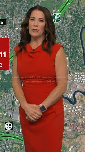Heather’s red cowl neck dress on Good Morning America