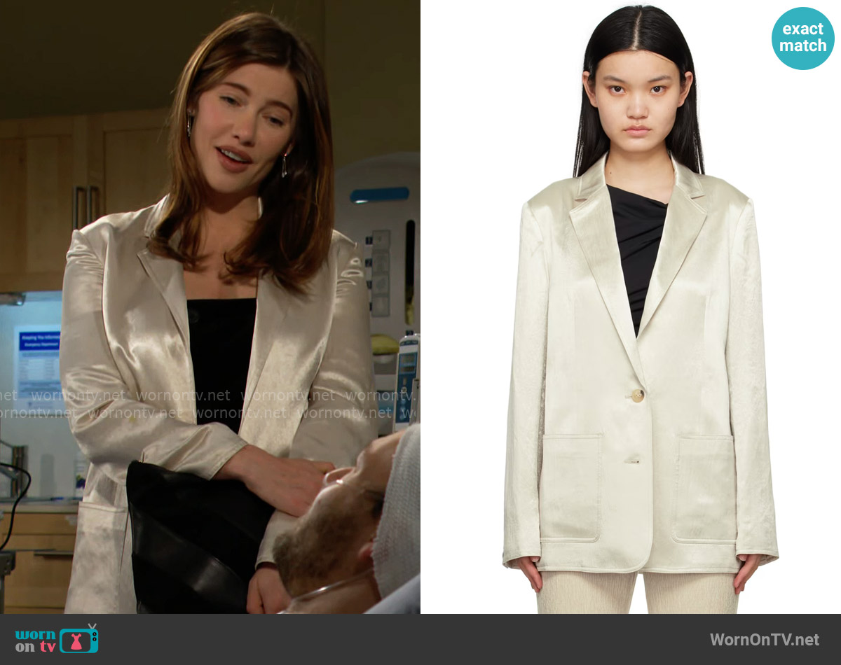 Helmut Lang Off-White Crinkled Blazer worn by Steffy Forrester (Jacqueline MacInnes Wood) on The Bold and the Beautiful
