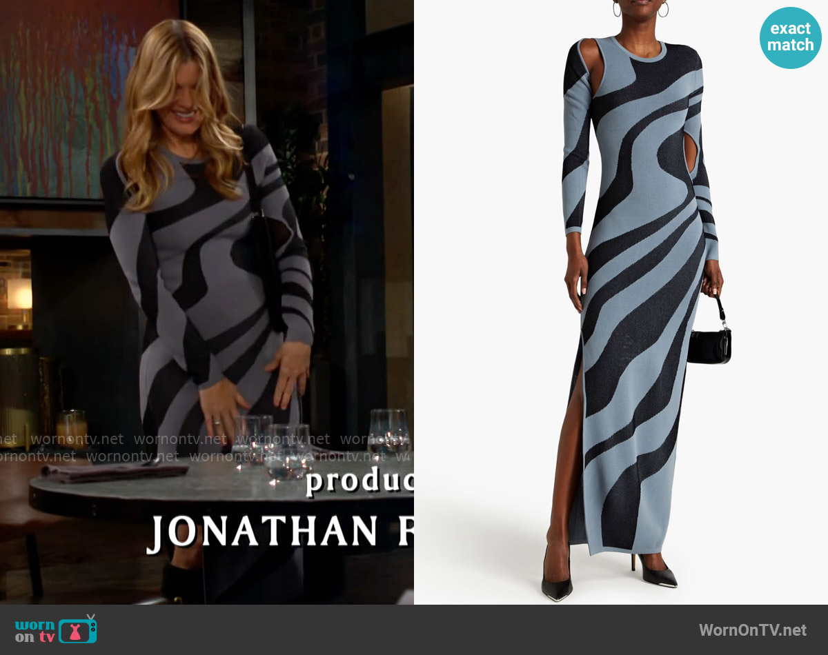 Herve Leger Cutout jacquard-knit maxi dress worn by Phyllis Summers (Michelle Stafford) on The Young and the Restless