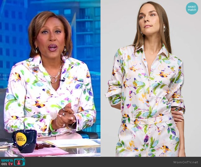 Hinson Wu Margot Long Sleeve Garden Sateen Shirt worn by Robin Roberts on Good Morning America