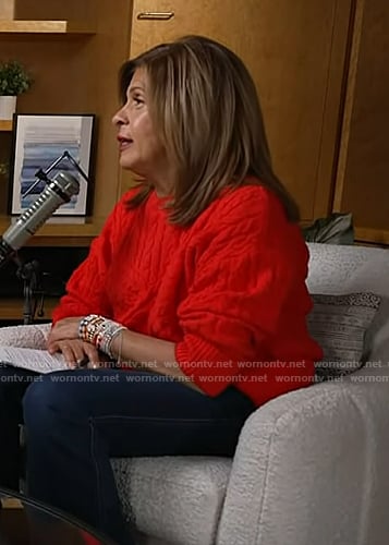 Hoda’s red cable knit sweater on Today