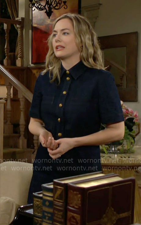 Hope’s denim dress with gold buttons on The Bold and the Beautiful