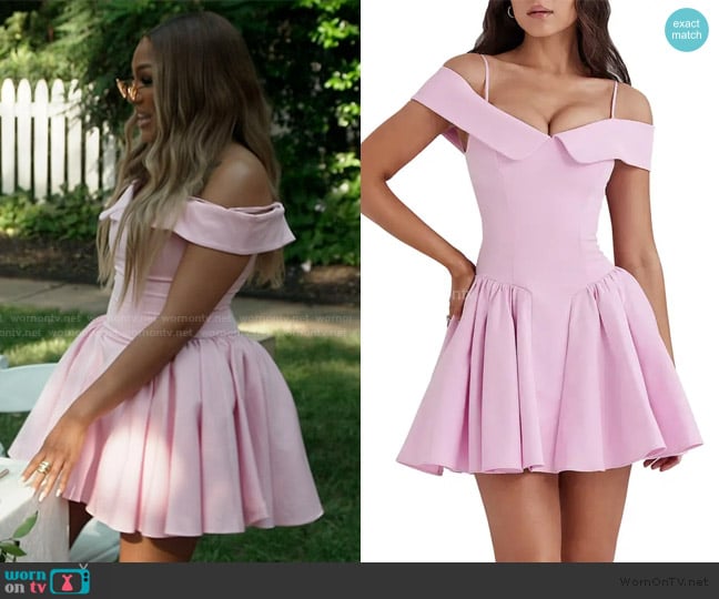 House of CB Elida Off the Shoulder Minidress worn by Drew Sidora on The Real Housewives of Atlanta