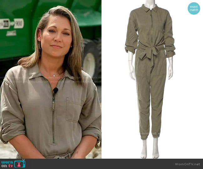 Pam & Gela Zip Jumpsuit in sage green worn by Ginger Zee on The View