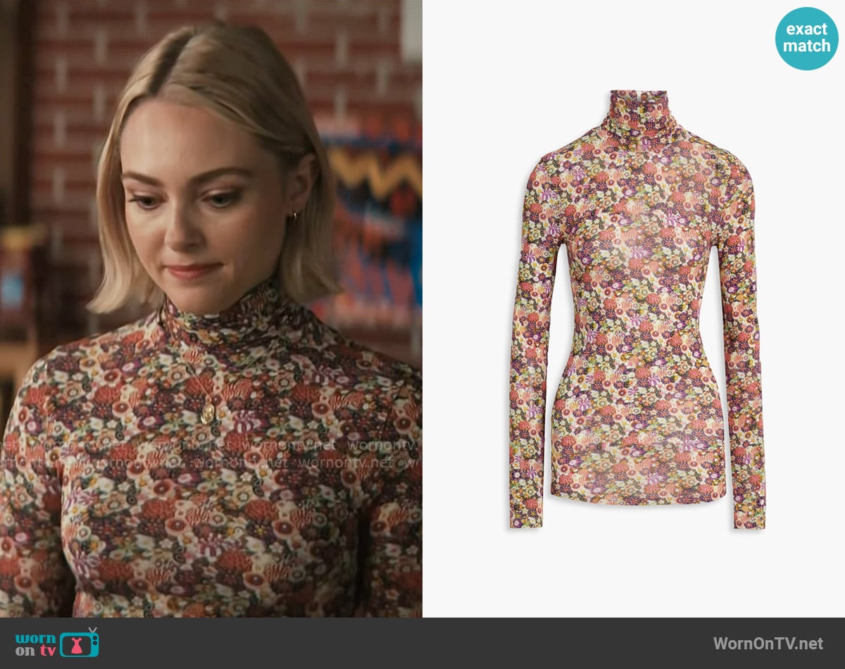 Isabel Marant Joyela floral-print stretch-jersey turtleneck top worn by Alice (AnnaSophia Robb) on Grosse Pointe Garden Society