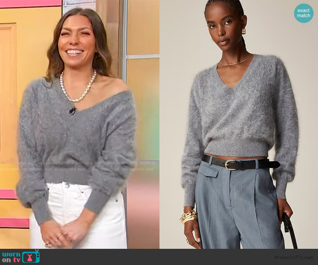 J. Crew Brushed cashmere cropped V-neck sweater worn by Melissa Garcia on Sherri
