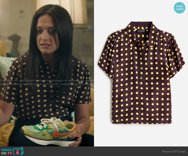 J. Crew Sheer Popover Top in dot crepe de chine worn by Nadia (Amy-Leigh Hickman) on You