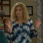 Jan’s blue tie-dye blouse on Beyond the Gates