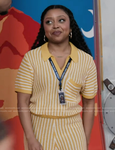 Janine’s yellow stripe knit top and pants on Abbott Elementary