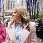 Jenna’s blue bobble sweater and pink coat on Today