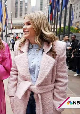 Jenna’s blue bobble sweater and pink coat on Today