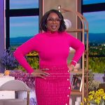 Jennifer’s pink tweed skirt and mesh top on The Jennifer Hudson Show