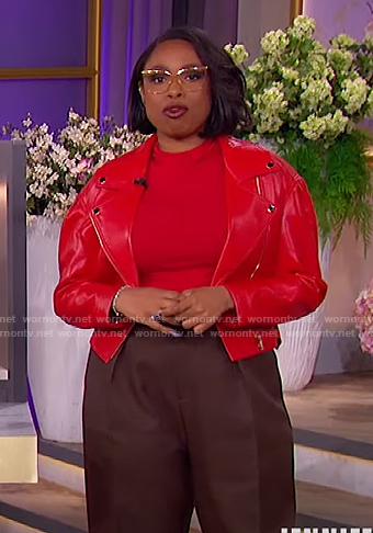 Jennifer’s red leather moto jacket on The Jennifer Hudson Show