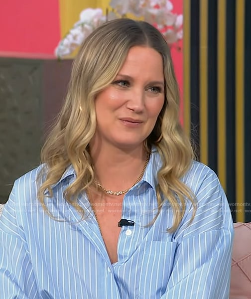 Jennifer’s blue striped shirt on Tamron Hall Show