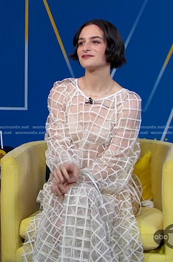Jenny Slate’s white grid sheer top and skirt on Good Morning America