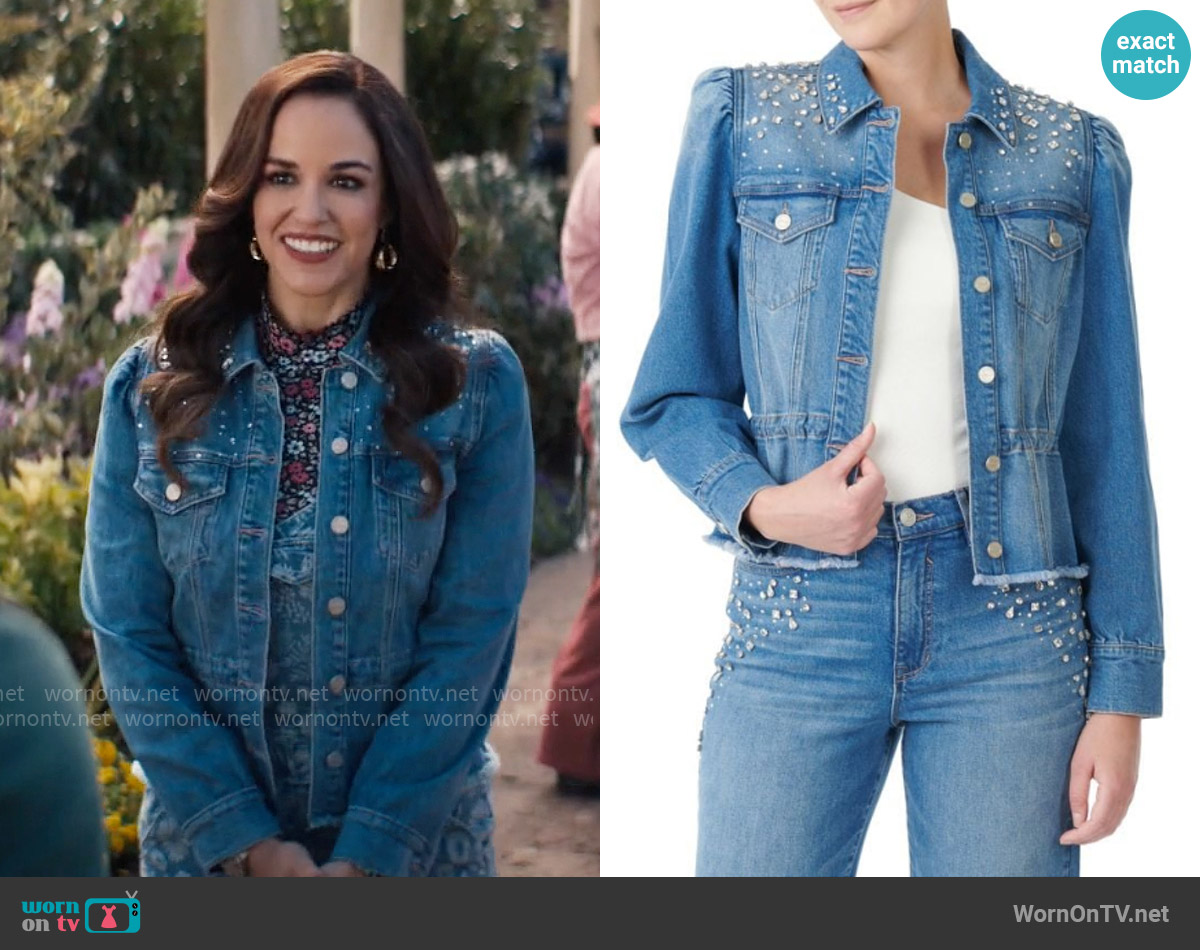 Jewel Badgley Mishka Rhinestone Denim Jacket worn by Birdie (Melissa Fumero) on Grosse Pointe Garden Society