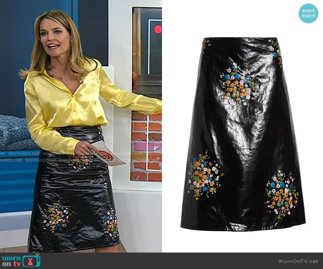 Jil Sander Bouquet Print Coated Linen Skirt in Haribo worn by Savannah Guthrie on Today
